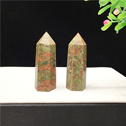 Unakite Point Tower Natural Unakite Home Display Decoration, Healing Stone Wands, for Reiki Chakra Meditation Therapy Decos, Hexagon Prism, 70~80mm