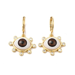 Sienna Resin Horse Eye Dangle Leverback Earrings with Cubic Zirconia, Real 18K Gold Plated Brass Jewelry for Women, Sienna, 30.5mm, Pin: 1mm