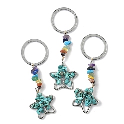 Бирюза Звездные латунные брелки бирюзового цвета, с железом, платина, 96~100 мм