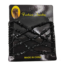 Noir Fabricant de pain de cheveux en acier, peigne double élastique, avec verre acrylique et perles, noir, 75x85mm