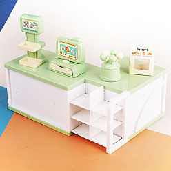 Бледно-Зеленый Пластиковая кассовая стойка мини модель, аксессуары для кукольного домика с микро-ландшафтом, притворяясь опорными украшениями, бледно-зеленый, 185x125x71 мм