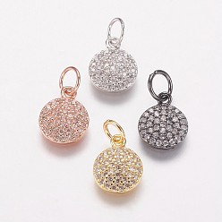 Mixed Color Brass Cubic Zirconia Pendants, Flat Round Charms, Mixed Color, 10x8x2mm, Hole: 3mm