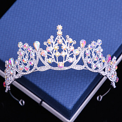 Thick Silver White Diamond + AB Diamond Baroque Wedding Crown with Diamond Hair Accessories for Birthday Party and Retro Crown.