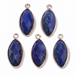 Lapis Lazuli Natural Lapis Lazuli Pendants, with Golden Plated Edge Brass Findings, Faceted, Horse Eye, 20x9x5mm, Hole: 1.2mm