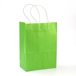 Lawn Green Pure Color Kraft Paper Bags, Gift Bags, Shopping Bags, with Paper Twine Handles, Rectangle, Lawn Green, 27x21x11cm