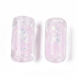 Розовый Handmade стеклянные бусины Lampwork фольги, колонка, туманная роза, 19~21x9.5~11 мм, отверстие : 3~4 мм
