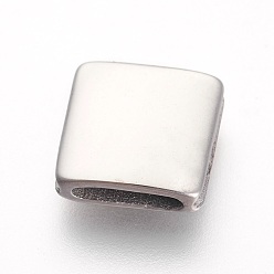 Stainless Steel Color 304 Stainless Steel Slide Charms, Rectangle, Stainless Steel Color, 12x12x4mm, Hole: 1.5x8mm