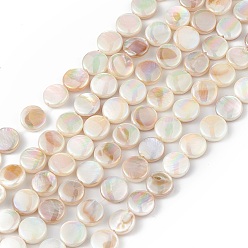 Colorful Electroplated Natural Freshwater Shell Beads Strands, AB Color, Flat Found, Colorful, 8x3mm, Hole: 0.8mm, about 49pcs/strand, 15.35''(39cm)