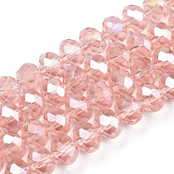Light Salmon Electroplate Glass Beads Strands, AB Color Plated, Faceted, Rondelle, Light Salmon, 8x6mm, Hole: 1mm, about 65~68pcs/strand, 15.7~16.1 inch(40~41cm)