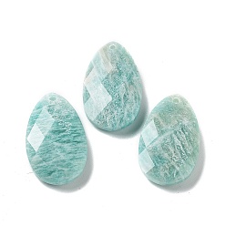 Amazonite Natural Amazonite Pendants, Faceted Teardrop Charms, 30x18x6mm, Hole: 1.5mm