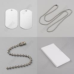 Rectangle 60шт. большие алюминиевые подвески, пустые теги, с 32шт. железных шариков для изготовления ожерелья, 32Железные бирки из ПК, прямоугольные, 51x29x1 мм, отверстие : 3 мм