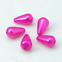 Deep Pink ABS Plastic Imitation Pearl, Drop, Deep Pink, 16x10mm, Hole: 1mm, about 600pcs/pound