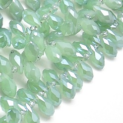 Medium Aquamarine Electroplate Glass Beads Strands, Top Drilled Beads, Full Rainbow Plated, Faceted, Teardrop, Medium Aquamarine, 12x6mm, Hole: 1mm
