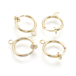 Real 18K Gold Plated Brass Clip-on Hoop Earrings, For Non-pierced Ears, with Spring Findings, Nickel Free, Real 18K Gold Plated, 16.5~17x12.5x4mm, Hole: 1~1.5mm
