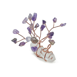 Amethyst Natural Amethyst Chips Tree of Life Decorations, with Nuggets Gemstone Base and Copper Wire Feng Shui Energy Stone Gift for Women Men Meditation, 50x18x45mm