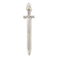 Antique Silver Tibetan Style Alloy Big Pendants, Sword with Cat Shape Charms, Antique Silver, 66x14.5x2mm, Hole: 2.5mm