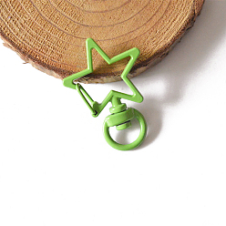 Lime Green Spray Painted Alloy Swivel Snap Hooks Clasps, Star, Lime Green, 3.4cm