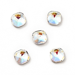 Light Crystal AB K9 Glass Rhinestone Cabochons, Flat Back & Back Plated, Faceted, Square, Light Crystal AB, 5x5x2mm