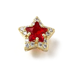 (123L) Белый крем непрозрачный блеск Латунные микро проложить кубического циркония бусы, звезда, с кристаллическим цирконием, реальный 18 k позолоченный, камень июля, огнеупорный кирпич, 10x10x7.5 мм, отверстие : 2x2 мм