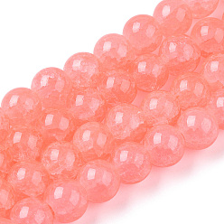 Coral Baking Painted Crackle Glass Bead Strands, Round, Coral, 8mm, Hole: 1.3~1.6mm, about 100pcs/strand, 31.4 inch