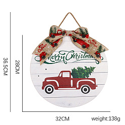 car letter plate Wooden Christmas hanging sign round interior decoration pendant Christmas decoration door sign bow