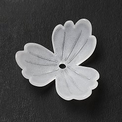 White Transparent Acrylic Bead Caps, 3-Petal, Frosted, Flower, White, 22x22x5.5mm, Hole: 1.8mm, about 925pcs/500g