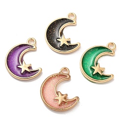 Mixed Color Rack Plating Alloy Epoxy Resin Pendants, Glitter Moon Charms, Long-Lasting Plated, Cadmium Free & Nickel Free & Lead Free, Golden, Mixed Color, 17x13.5x2.3mm, Hole: 1.8mm