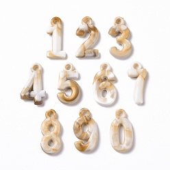 BurlyWood Acrylic Pendants, Imitation Gemstone Style, Number, BurlyWood, 24~25x10~14.5x3.5mm, Hole: 2.5mm, about 735pcs/500g
