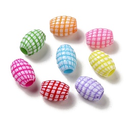 Mixed Color Opaque Acrylic European Beads, Craft Style, Barrel with Tartan, Mixed Color, 15x11mm, Hole: 4.5mm, 568pcs/500g