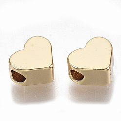 Real 18K Gold Plated Brass Beads, Heart, Nickel Free, Real 18K Gold Plated, 6x7x3.5mm, Hole: 1.8mm