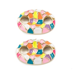 Colorful Brass Enamel Links Connectors, Real 18K Gold Plated, Oval, Colorful, 18x12.5x4mm, Hole: 4mm