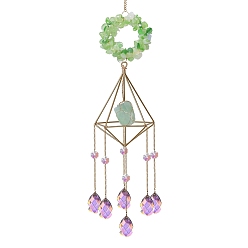 Natural Agate Natural Agate & Green Aventurine Hanging Ornaments, Glass Tassel Suncatchers, Ring, 480mm