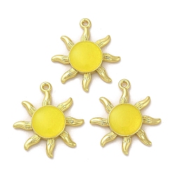 Yellow Luminous Brass Enamel Pendants, Glow in the Dark, Golden, Sun Charm, Yellow, 22.5x20x3mm, Hole: 1.4mm