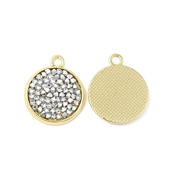 Crystal Rhinestone Pendants, with Light Gold Plated Brass Findings, Flat Round, Cadmium Free & Lead Free, Crystal, 22x18.5x2.5mm, Hole: 2mm