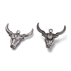 Antique Silver 304 Stainless Steel Pendants, OX Head, Antique Silver, 24x25x4mm, Hole: 1.6mm