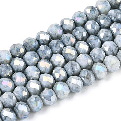 Светло-серый Антикоррозийные гальванические стеклянные бусины рондель, имитация драгоценных камней, с покрытием AB цвета, граненые, светло-серый, 4~4.5x3~3.8 мм, отверстие : 0.9 мм, около 105~107 шт / нитка, 14.76~15.16'' (37.5~38.5 см)