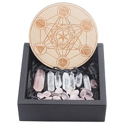 Розовый Кварц Набор для начинающих чакра, медитация драгоценные камни лечебные камни, с пластиной из натурального дерева, духовные дары для женщин, 9~46x8~17 мм