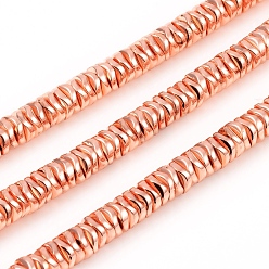 Rose Gold Plated Electroplated Non-magnetic Synthetic Hematite Beads Strands, Wave Flat Round/Disc, Rose Gold Plated, 6x1.5mm, Hole: 1mm, about 230pcs/Strand, 15.94 inch(40.5cm)