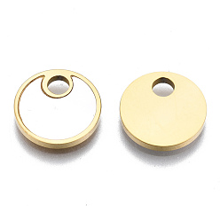 Real 14K Gold Plated 316 Surgical Stainless Steel Charms, with Shell, Flat Round, Real 14K Gold Plated, 12x1.5mm, Hole: 2.5mm