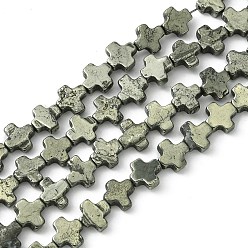 Pyrite Natural Pyrite Beads Strands, Religion Cross, 7.5~8x7~8x3mm, Hole: 0.8mm, about 46~47pcs/strand, 14.96~15.16''(38~38.5cm)