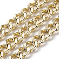 Light Gold Cadenas de bordillo facetadas con corte de diamante de aluminio oxidado, cadenas retorcidas, sin soldar, con carrete, la luz de oro, 23x17x6 mm, aproximadamente 26.25 pies (8 m) / rollo