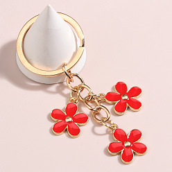 Red Cute Flower Keychains, Alloy Enamel Pendant Keychains, with Iron Findings, Red, 8.5x3cm