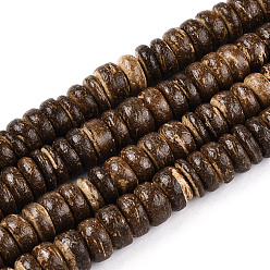 Saddle Brown Coco Nut Beads Strands, Flat Round, Saddle Brown, 8x2~6mm, Hole: 1mm, about 88~110pcs/strand, 14.56 inch~16 inch