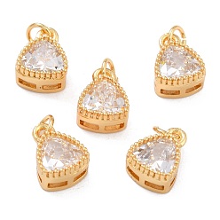 Clear Real 18K Gold Plated Brass Inlaid Cubic Zirconia Charms, with Jump Ring, Long-Lasting Plated, Triangle, Clear, 9.5x7x4mm, Jump Ring: 4x0.5mm, 2.5mm Inner Diameter