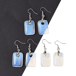 Опал Серьги из синтетического опалита, с латунными крючками для сережек, без свинца и без кадмия, прямоугольные, 49x18 мм