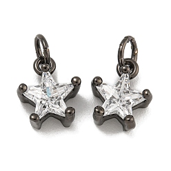Черный Покрытие стойки латунь микропаве прозрачные кубические циркониевые подвески, без свинца и без кадмия, долговечный, звезда, чёрные, 10.5x8.5x5.5 мм, отверстие : 3.5 мм