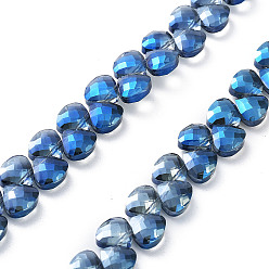 Royal Blue Electroplate Triangle Glass Beads Strands, Full Rainbow Plated, Faceted, Royal Blue, 9x10x5mm, Hole: 1mm, about 100pcs/strand, 23.62''(60cm)