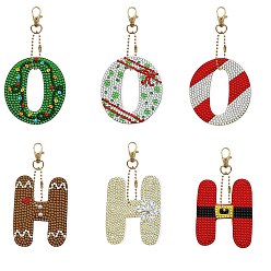 Word Christmas DIY Diamond Painting Keychain Kits, Including Acrylic Board, Keychain Clasp, Bead Chain, Resin Rhinestones Bag, Diamond Sticky Pen, Tray Plate and Glue Clay, Word, 110~150x70~100mm, 6pcs/set
