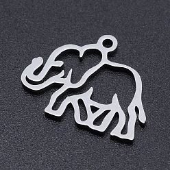 Stainless Steel Color 201 Stainless Steel Pendants,  Elephant, Hollow, Stainless Steel Color, 20x16x1mm, Hole: 1.5mm