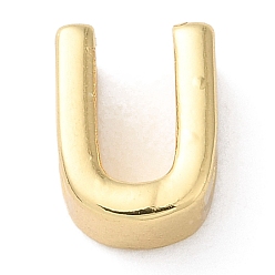 Letter U Rack Plating Brass Slide Charms, Cadmium Free & Lead Free, Real 18K Gold Plated, Letter, Letter U, 8x6x4mm, Hole: 1.4mm